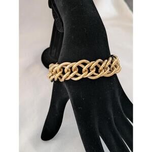 Smooth Gold Tone Link Bracelet, Rounded Chain, Statement Accessory